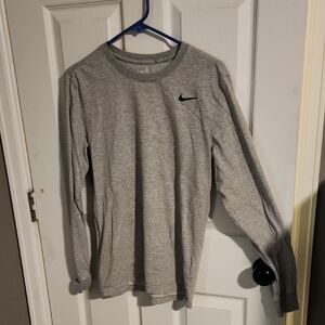 Nike Men's Heather Gray Long Sleeve Crew with Black Swoosh